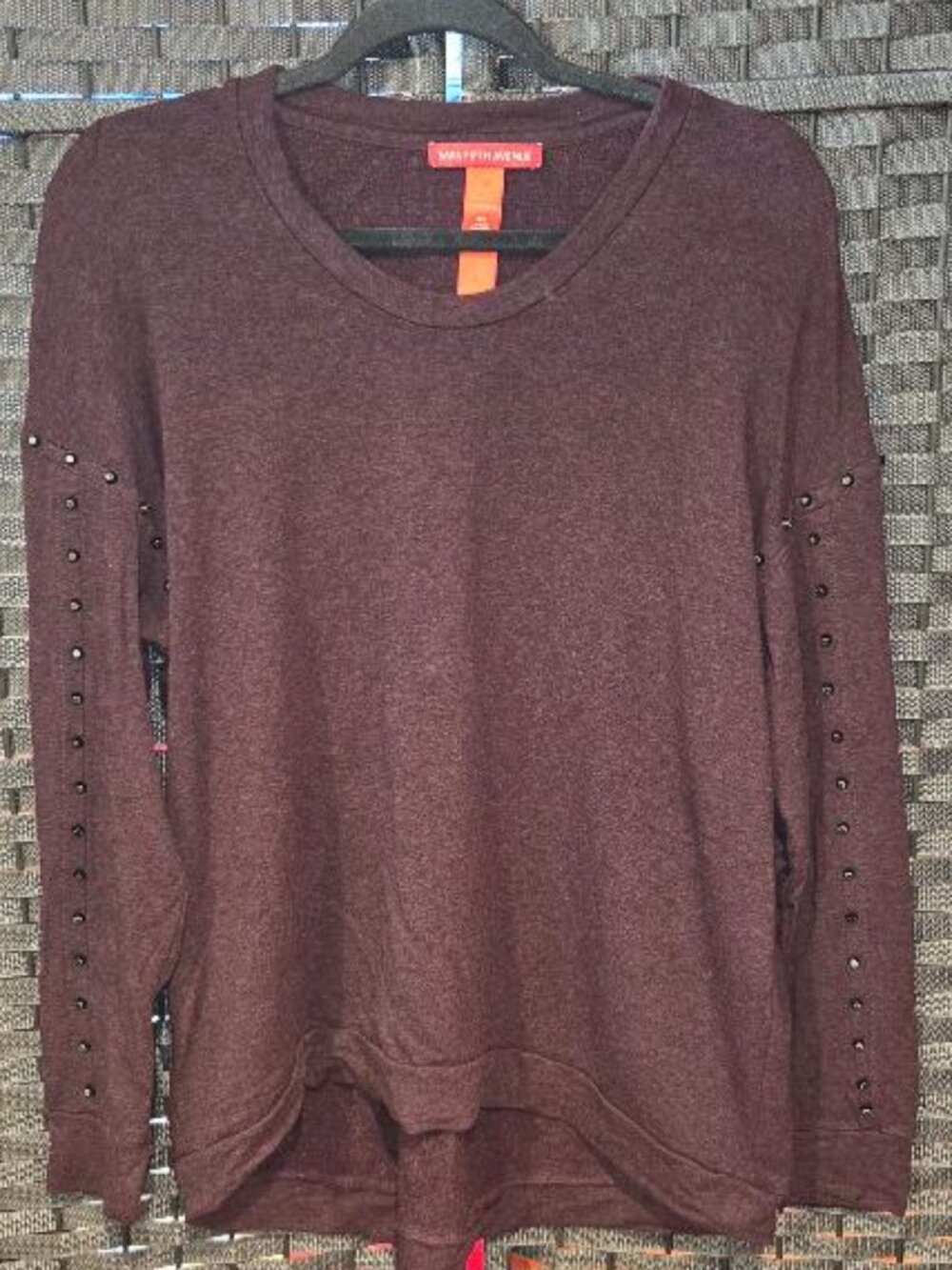 Saks Fifth Avenue Maroon/Burgundy Long Sleeve Studded Sweater